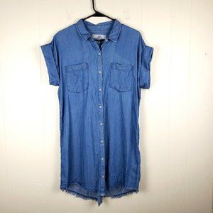 THREAD & SUPPLY Medium Chambray Buttondown Shirt Dress Roll Tab Short Sleeve
